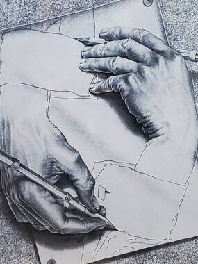 M.C. Escher "Drawing Hands" Vintage Framed Art Print